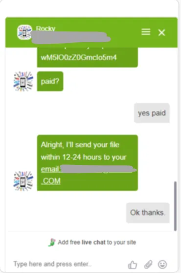 Payment confirmation screen