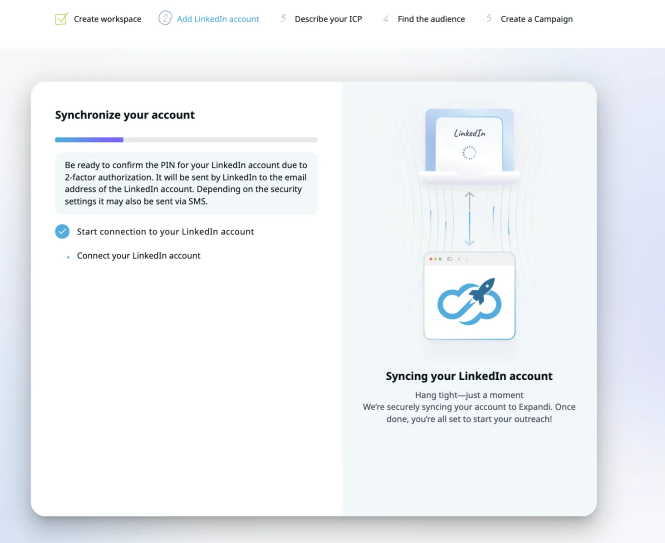 Expandi — subscription activated, account syncing