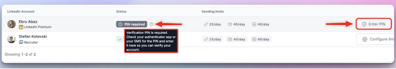 HeyReach — PIN required screen