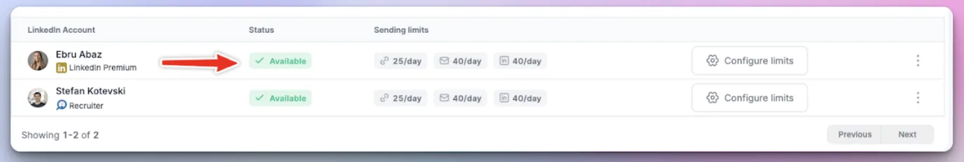HeyReach — Available status