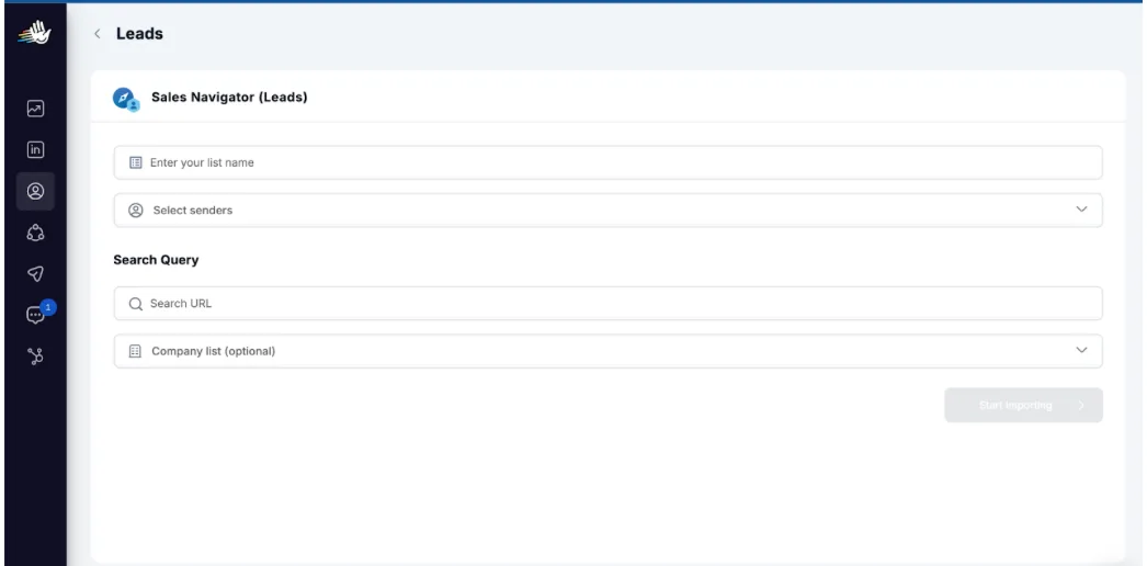 Importing a Sales Navigator search URL into an outreach tool to build a lead list